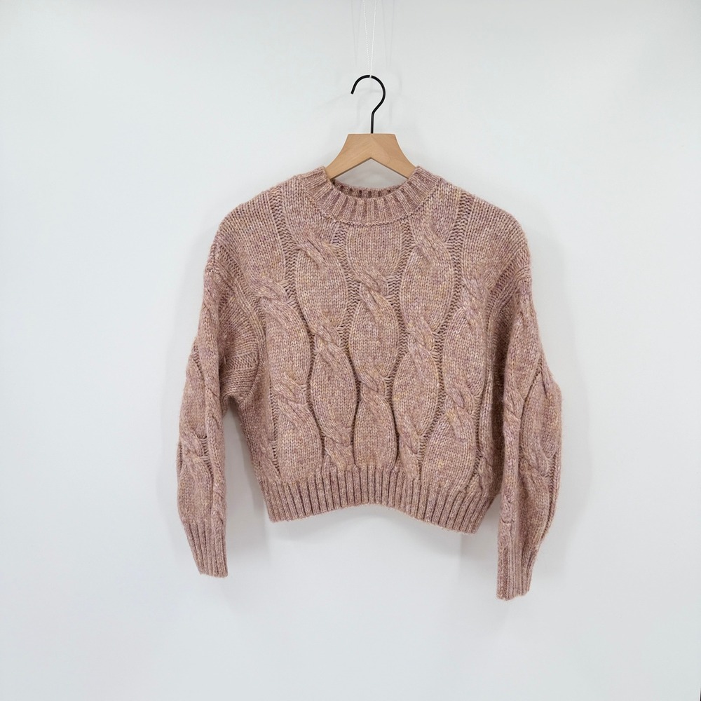 Womens Size S Wool Blend Chunky Cable Knit Cropped Sweater Grandmacore Feminine